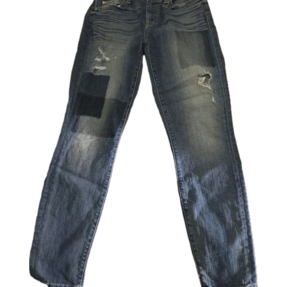 7 For All Mankind Gwenevere High Rise Skinny Jeans 31 Distressed Stretch